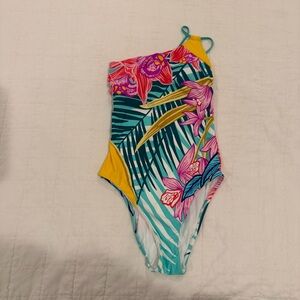 Trina Turk One Shoulder Asymmetrical Tropical Floral Swimsuit